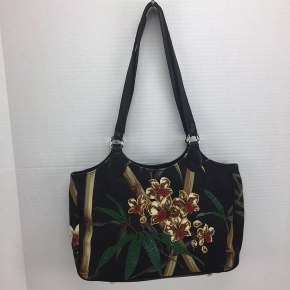 Cynthia Hart beaded floral bag purse black vintg - Picture 3 of 8